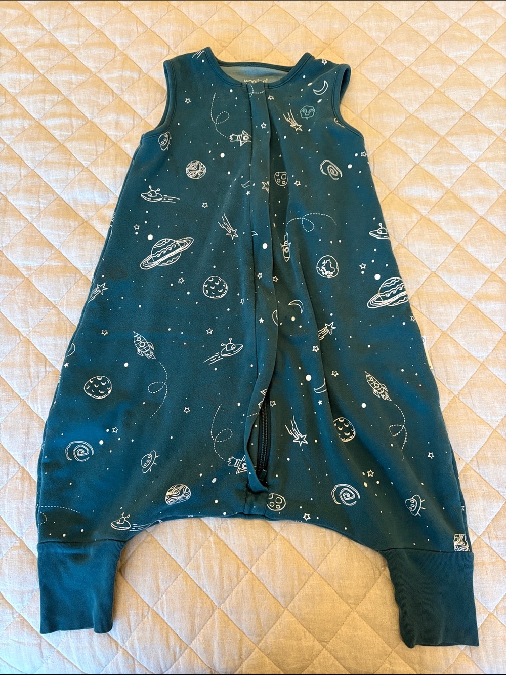 Woolino Sleeveless Space-Print Sleep Sack in Teal Green
